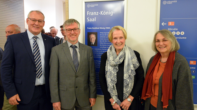 v.l.: Dekan Prof. Johann Pock, Prof. Johann Schelkshorn, Dr. Annemarie Fenzl (Kardinal-König-Stiftung), Vizerektorin Prof. Regina Hitzenberger